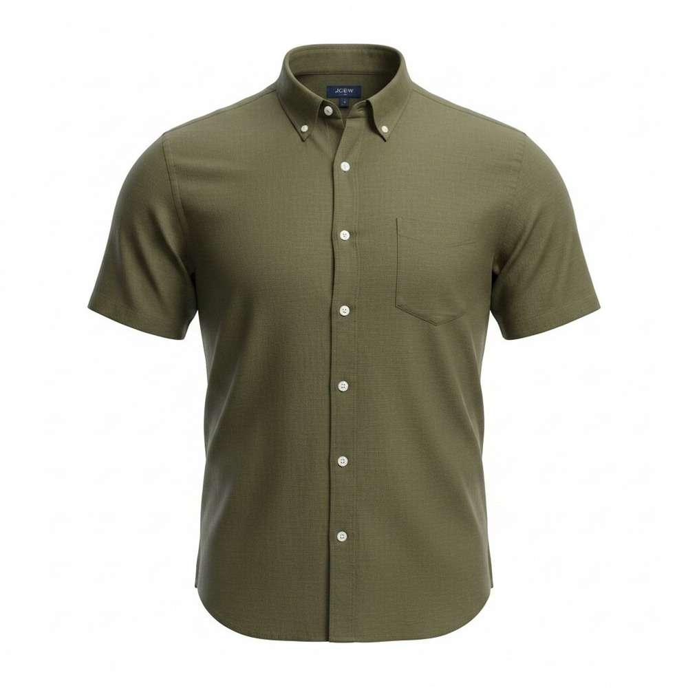 J.Crew Short Sleeve Linen Cotton Button Down Mens XXL Olive Green Casual Summer
